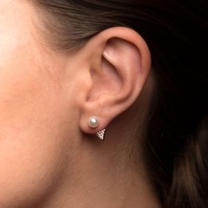 Crystal Pave Triangle Jacket Earrings Pearl Studs